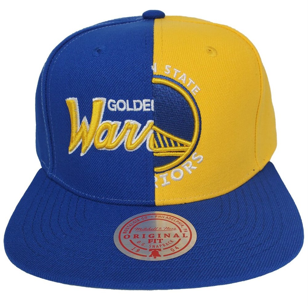 GS Warriors Mitchell & Ness NBA Snapback Hat 3D Logo Blue Yellow Cap NWT